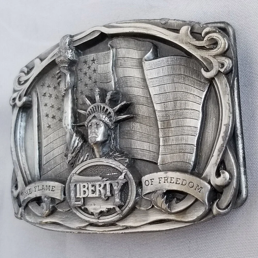 Belt Buckle Pewter 1985 Statue Of Liberty The‎ Flame Of Freedom USA By Bergamot